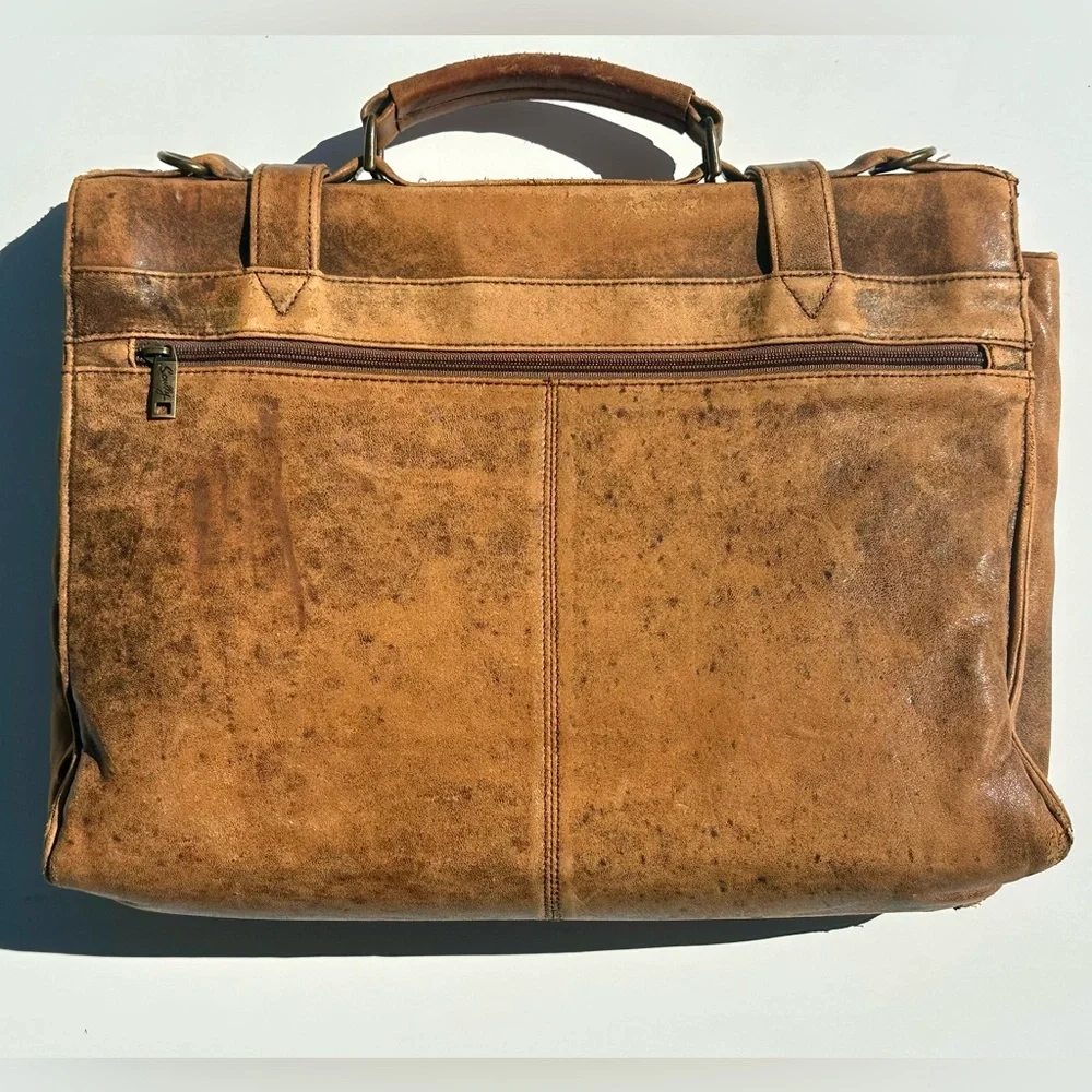 Scully Lamb Skin AeroSquadron Leather Briefcase Messenger Bag - Orange Brown